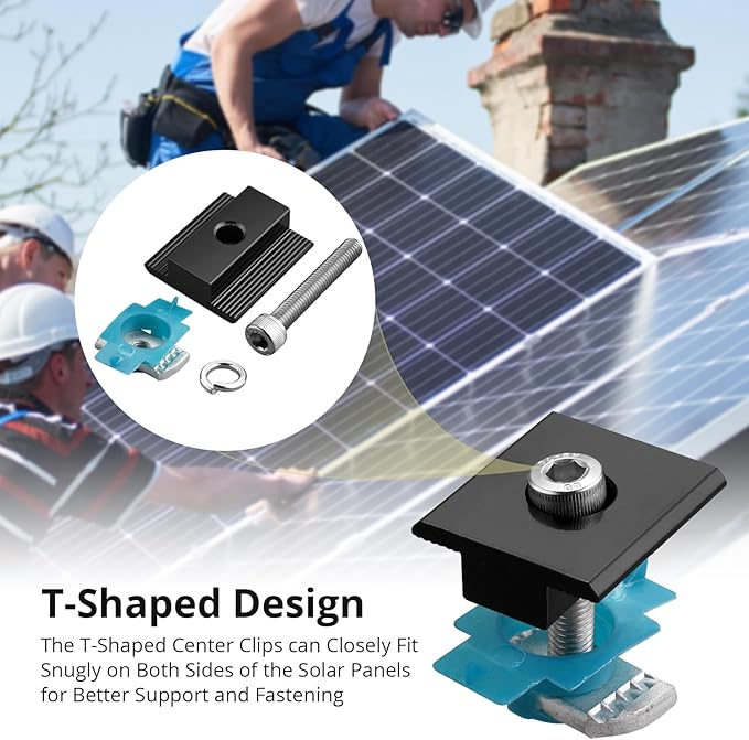 Anbte 10 PCS Solar Panel Mounting Brackets for Unistrut Aluminium 35mm 6 x T-Shaped Mid Clamps + 4 x End Clamps Solar Panel Mounting Kit for Metal Tin Flat Sheet Roofs RV Black