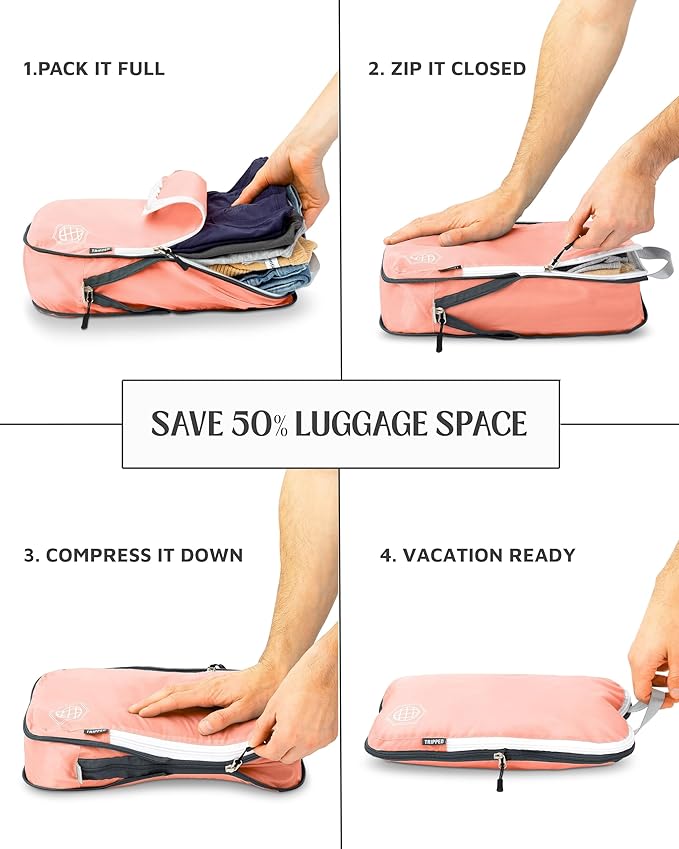 Large Compression Packing Cubes for Travel-Packing Cube Luggage Organizers 7 Piece Set for Checked Luggage-Ultralight Expandable/Compression Bags by TRIPPED Travel Gear (Dusty Rose)