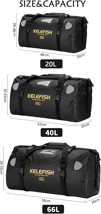 Waterproof Duffel Bag 20L 40L 66L Motorcycle Travel Dry Bag with Quick-fixed Straps for Motorcycling Kayaking Rafting Boating Camping