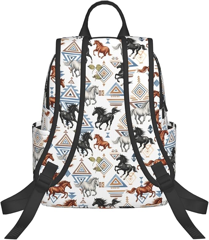 Cool Wild horses western tribal Backpack with Adjustable Padded Straps Backpacks for Running Travel Hiking Camping