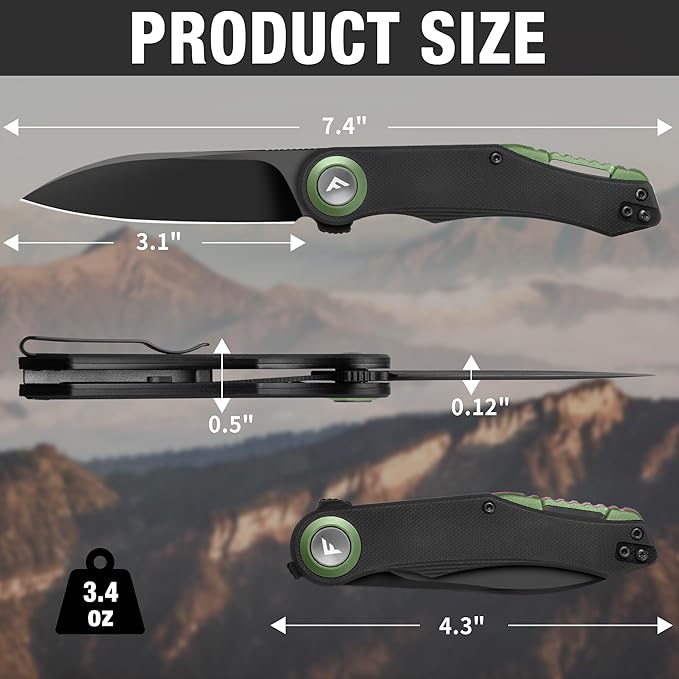 FLISSA Button Lock Folding Knife with 3.1 D2 Steel Blade G10 Handle &amp Liner Lock Pocket Knife with 3.35 14C28N Steel Blade for EDC Camping Hiking Outdoor Activities Gift for Men and Women