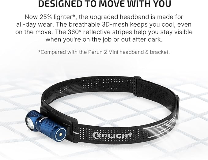 OLIGHT Perun 3 Mini Premium Headlamp 1250 Lumens with Type-C Charging Box Rechargeable Headlight with Red Light OptionPerfect for Working Hiking Camping and Climbing (Midnight Blue)