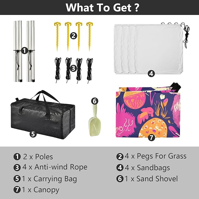 Happy Easter Rabbit Carrots Bowknot Daisy Egg1 Foldable Beach Canopy UPF50+ Waterproof Portable Sun Shelter with Sandbags &amp Sand Shovel for Camping Picnics Backyard &amp Fishing