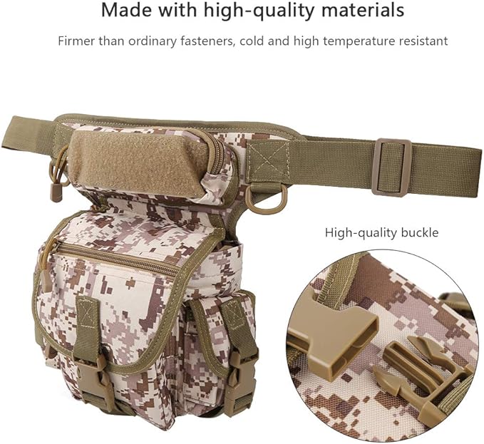 Ox Cloth Drop Leg Bag Tactical Photography Pouch with Quick Access Multifunctional Sports Leg Pack for Outdoor Activities Durable Drop Leg Bag with Adjustable Strap (Desert Digital (in stock) One