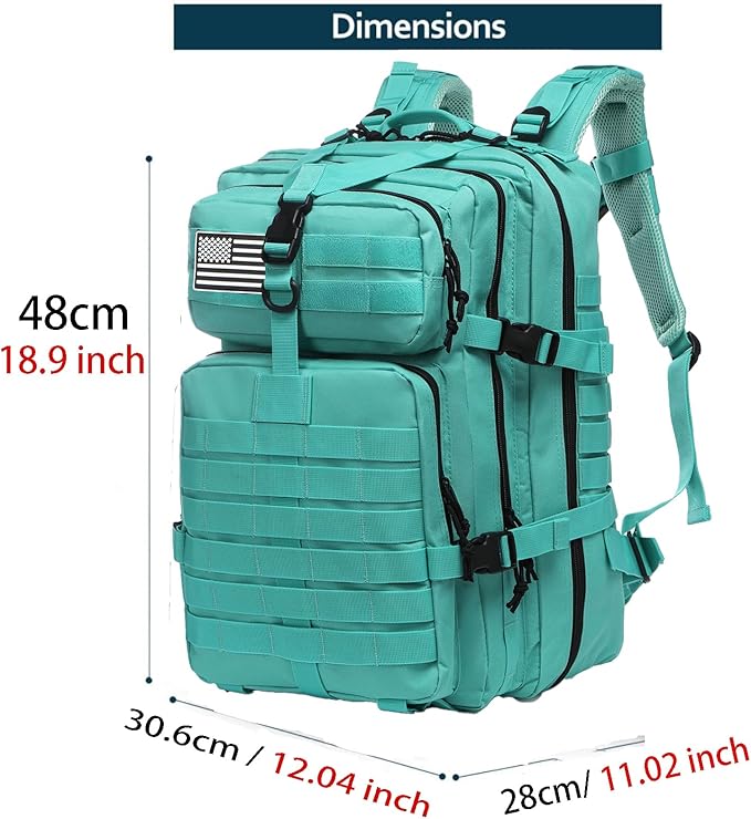 50L Sturdy Nylon Waterproof Fishing Hunting Backpack Outdoor Military Rucksacks Tactical Sports Camping Hiking (Cyan)