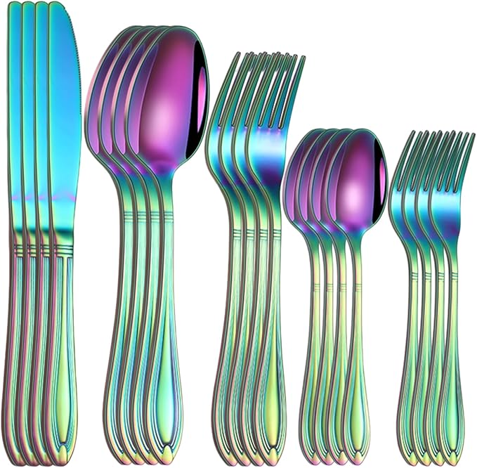 20-Piece Stainless Steel Flatware Set - 18/10 Rustproof Silverware for 4 (5-Piece Setting) | Dishwasher Safe Ergonomic Grip | Wedding &amp Household Cutlery Set in Gift Box