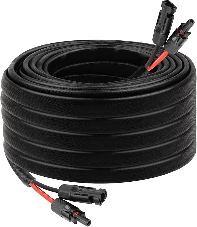 10 AWG Solar Extension Cable 50FT Flexible Solar Panel Wire with Male to Female Connector Parallel Tinned Copper Wire for Solar Panel Automotive RV Boat Outdoors