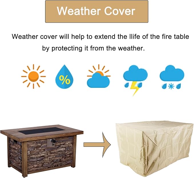 Afterglow Outdoor Retangular TerraFab Propane Fire Pit Table for Outside Patio Backyard Garden with Weather Cover and Lava Rocks 50000 BTU 43.5”Lx27.36”Wx23.8”H Brown CSA Certificated