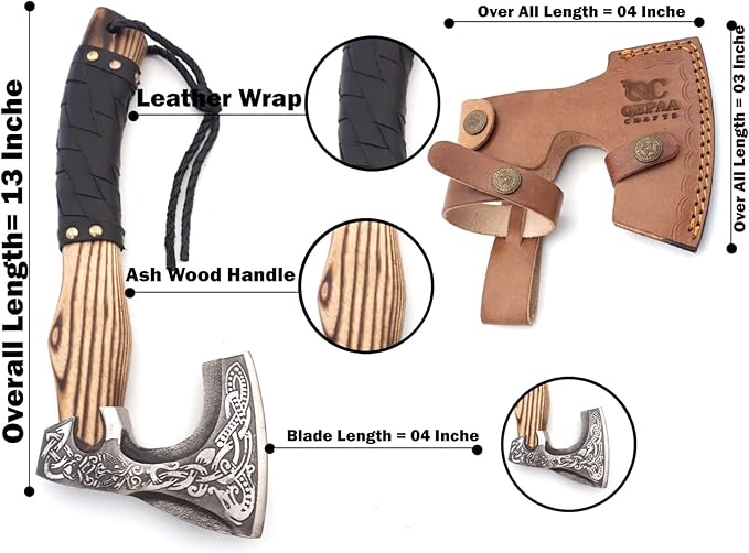 QEPAA CRAFTS® 13” Inch Hand-Forged Viking Axe-Rosewood Handle Hatchets and Axes Wood Splitting Axe Camping AxeViking Gift for Men (Medieval)