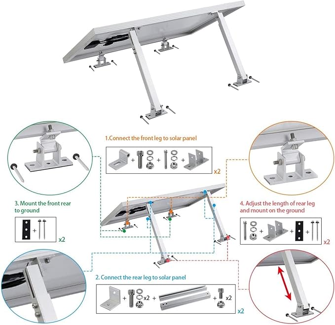 Adjustable Solar Panel Mount Brackets 15-30 Degree Angle Solar Panel Mount Racks for Wall Roof RV Boat Off Grid Solar Systems