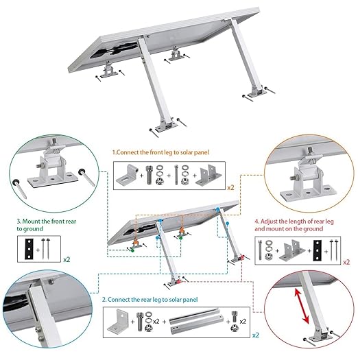 1 Set Adjustable Solar Panel Tilt Mount Brackets 15-30° Aluminum Alloy Solar Mounting Brackets for Flat Surfaces RV Roof Boat