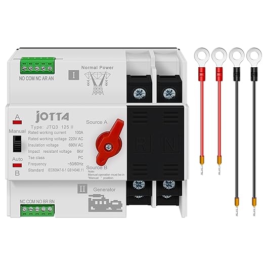 Dual Power Automatic Transfer Switch 2P 100A 220V PC Type Electrical Selector Switches 50/60Hz Mini ATS Auto/Manual Transfer Switches for Generator Uninterrupted Power Supply Matched Device