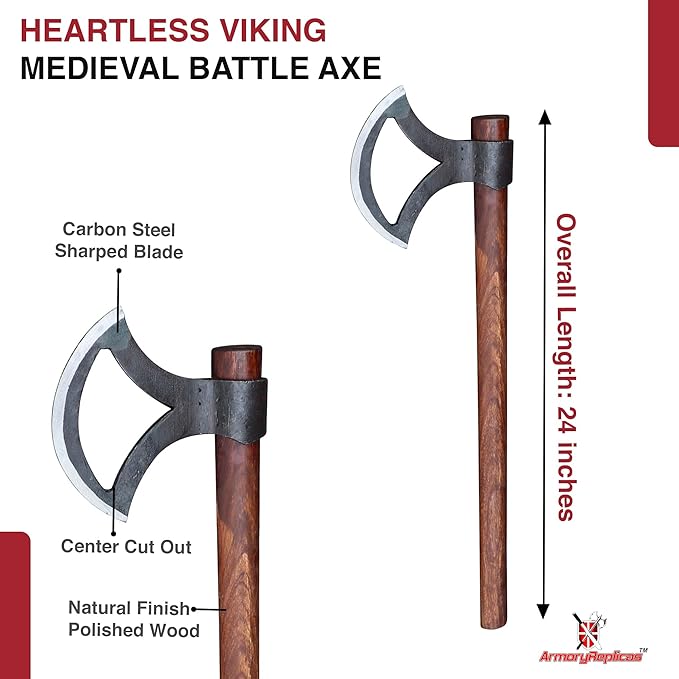 Armory Replicas™ Viking Battle Axe with Carbon Steel Blade Weathered Finish &amp Sheesham Heart Wood Handle - 24 Inches