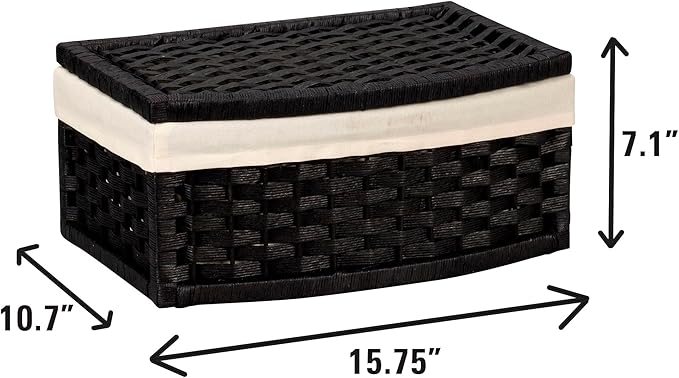 Household Essentials Hand-Woven Paper Rope Basket with Lid and Liner Black Stain