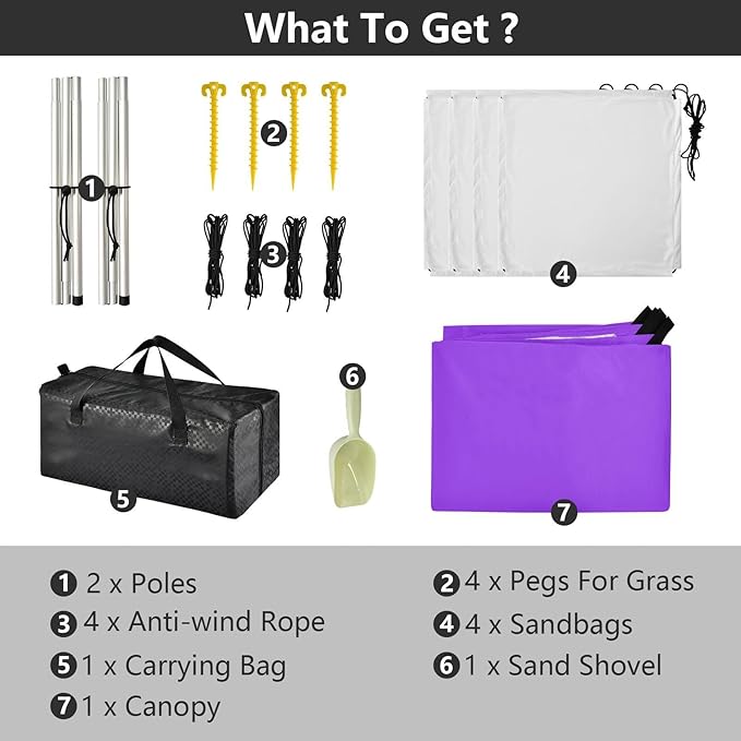 Blue Violet Purple Foldable Beach Tent UPF50 Water-Resistant Large Portable Sun Shelter with Sandbags and Shovel for Camping Picnics Backyard &amp Fishing