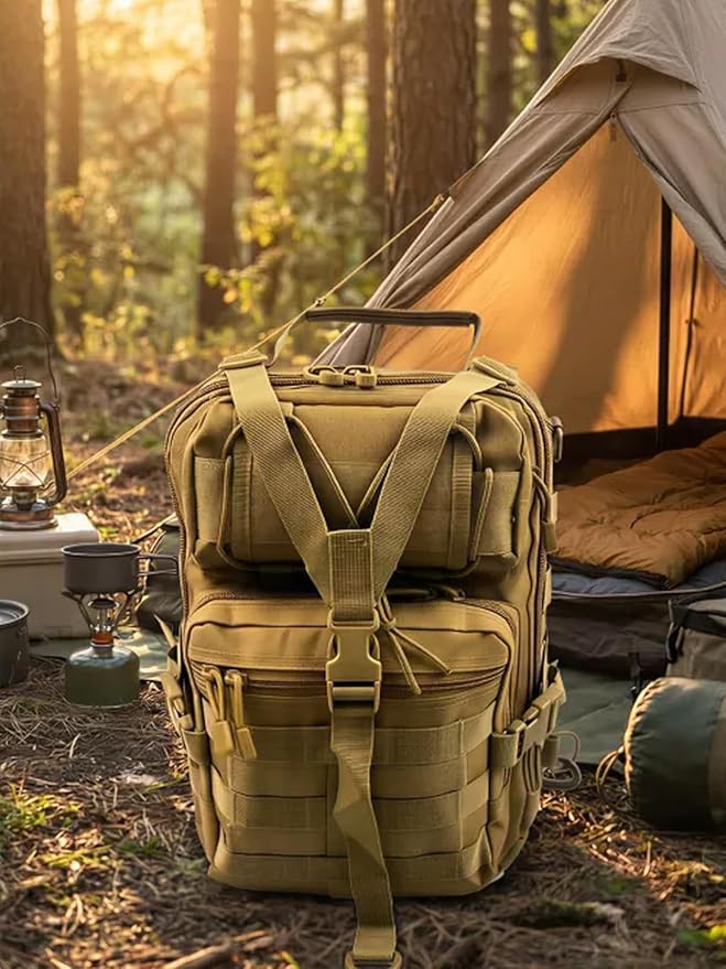SMONT Coyote Brown Tactical Sling Bag - MOLLE Compatible Daypack Small Durable Backpack for Hiking Commute Work/EDC - Assault Range Bag Crossbody Chest Pack Single Shoulder Pack in Coyote