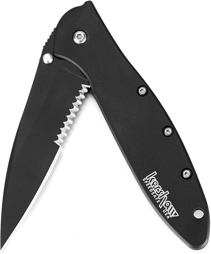 Kershaw Leek BlackWash Pocket Knife (1660BLKW) 3 Sandvik 14C28N Steel Blade 410 Stainless Steel Handle BlackWash Finish SpeedSafe Assisted Open Frame and Tip Locks Reversible Pocketclip 3 OZ