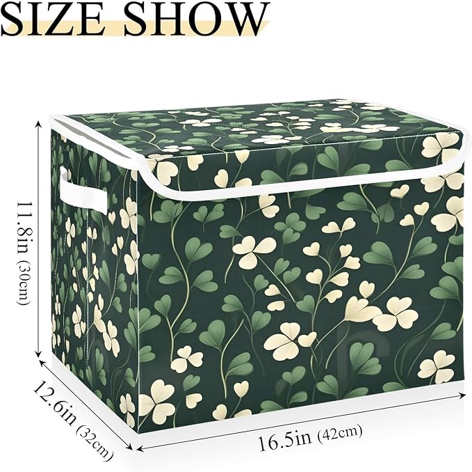 Shamrock Storage Baskets with Lids and Handles St. Patrick's Day Collapsible Bins Stackable Fabric Linen Baskets Closet Organizer Container 16.5x12.6x11.8