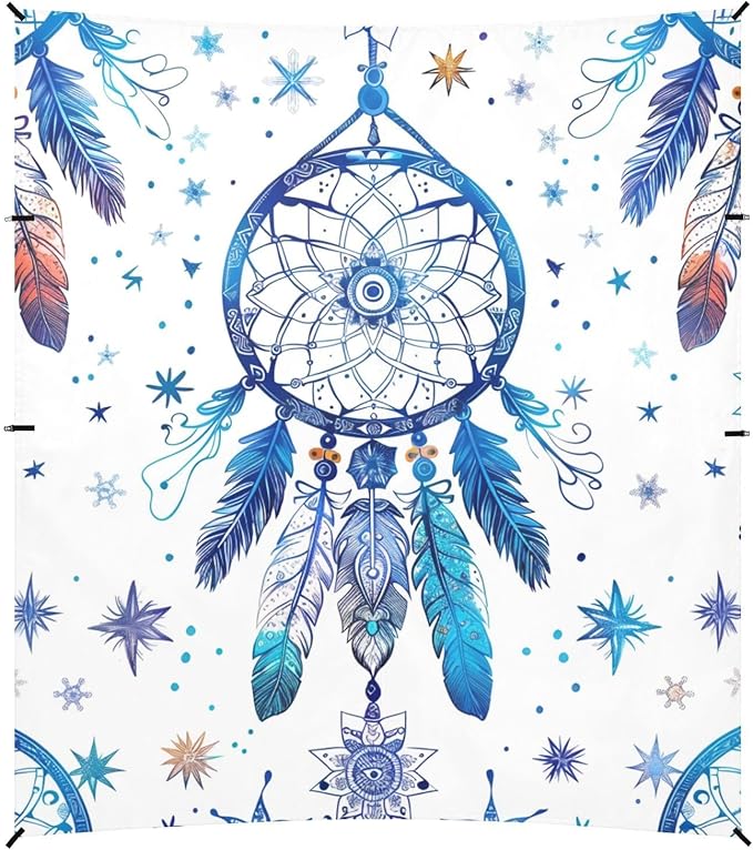 ALAZA Blue Dreamcatcher Mandala Ornament Stars Beach Tent Sun Shelter Portable Canopy Sunshade for Outdoor Camping Picnics Backyard Fun 10x9 ft