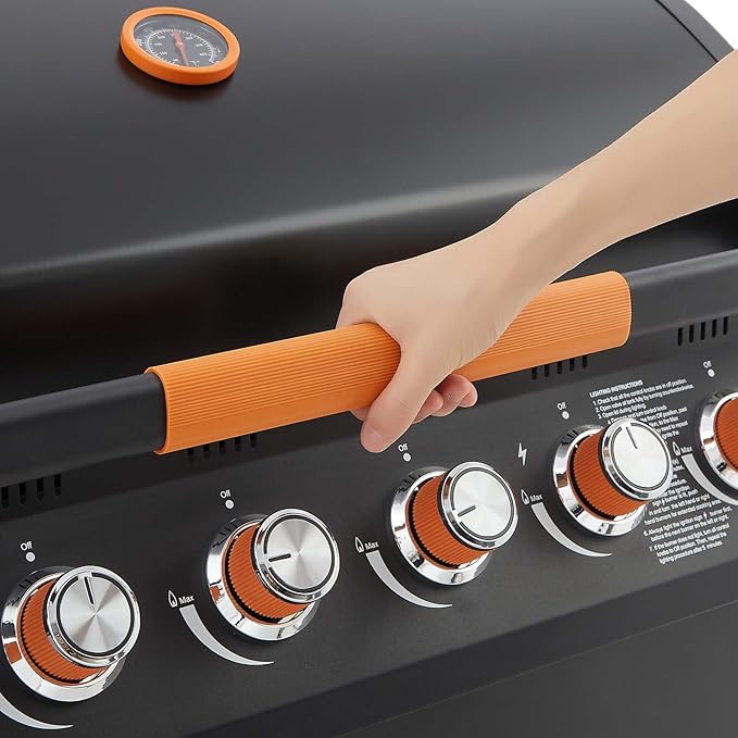 6-Burner Propane Gas BBQ Grill with Side Burner 72000 BTU Stainless Steel Barbecue Grill with Cast Iron Grates and Side Table for Outdoor Cooking Kitchen Patio