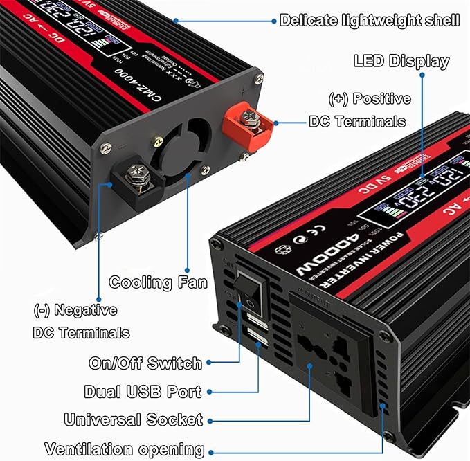 Complete Solar Power System 4000W 12V To 110V/220V Solar System Combination Inverter Solar Panel Kit Home Grid System 30A Controller + 18w12v Solar Panel(Black12V-220V)