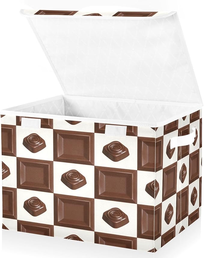Storage Bins With Lid Stackable Fabric Closet Organizer Clothing Storage Large Boxes For Closet Shelves Bedroom Chocolate Brown Square