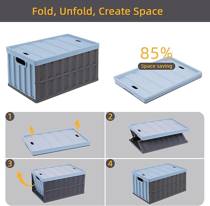 Citylife 64L Collapsible Storage Bins with Lids Plastic Storage Containers for Organizing Stackable Storage Box Large Heavy Duty Utility Crates 2 Packs