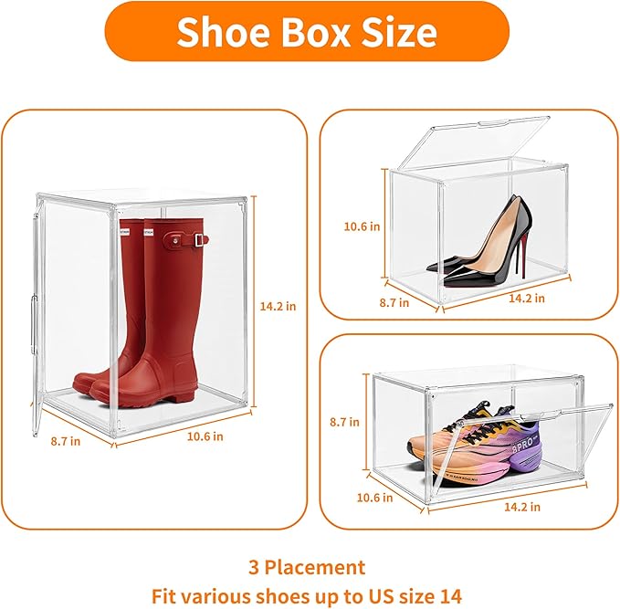 3 Pack Clear Acrylic Sneaker Shoe Display CaseShoe Storage Boxes StackableAcrylic Boxes for Shoes Display with LidBoot Storage Organizer for Tall BootPurse Handbag Organizer for Closet