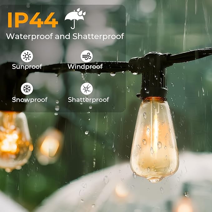 48 Pack ST38 LED Replacement String Light Bulbs 1Watt Equivalent to 7Watt Traditional Bulb Shatterproof E12 LED Bulb for Outdoor Patio Garden Vintage String Lights 2700K Dimmable