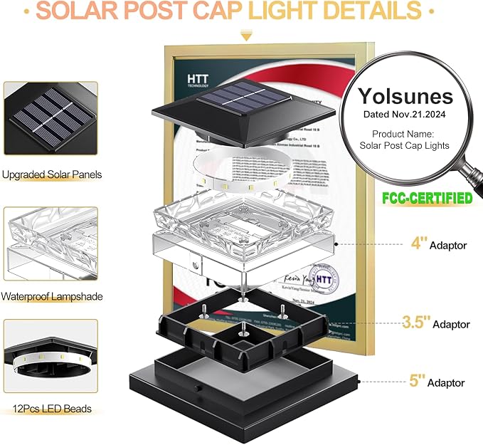 Solar Post Cap Light 8 Packs Waterproof Solar Powered Fence Light 4x4 IP65 Black Outdoor Post Solar Lights for Deck Garden &amp Patio Lights for 3.5x3.54x45x5 Wood &amp Vinyl Posts Warm White Li