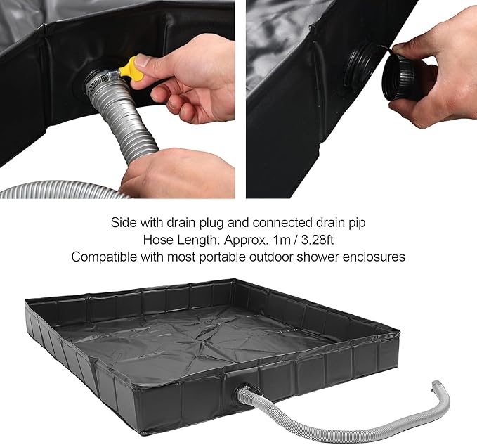 Luocute Upgraded Portable Shower Pan 41 X 41 X 6 Inches with 1m Drain Pipe Foldable Camping Shower Base Floor with Retaining Rings for Camping RV Outdoor Indoor