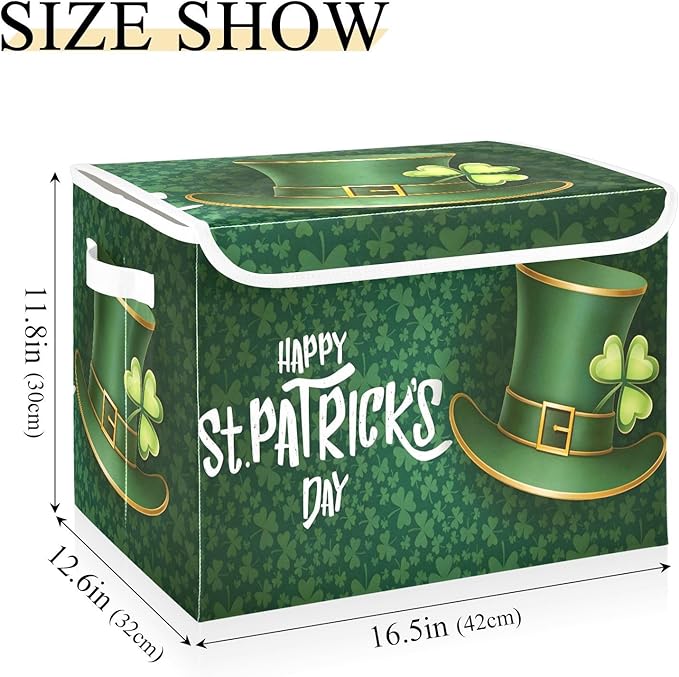 senya St. Patrick's Day Storage Baskets Collapsible Storage Bins with Lids Saint Patrick's Day and Green Hat on Shamrock Storage Boxes Clothes Baskets for Organizing
