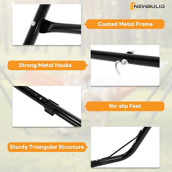 NEWBULIG Double Hammock Stand Only 450 Pound Capacity Fits 9 to 14 Feet Hammocks Heavy Duty Hammock Stand for Outside for Garden Backyard Patio Pool Beach with Carrying Case
