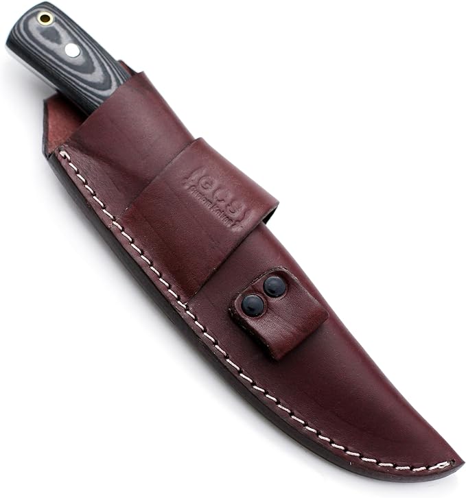 GCS Custom Handmade Black And White Micarta Handle D2 Tool Steel Knife &amp Buffalo Hide Sheath GCS 193