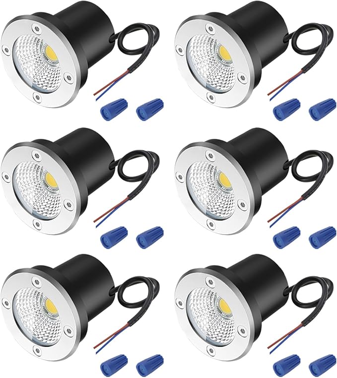 3W LED Low Voltage Landscape Lights Well Lights 12V-24V in Ground Lights IP67 Waterproof LED Landscape Lighting for Floor Driveway Deck Step Garden Lights Outdoor Set of 6 Warm White