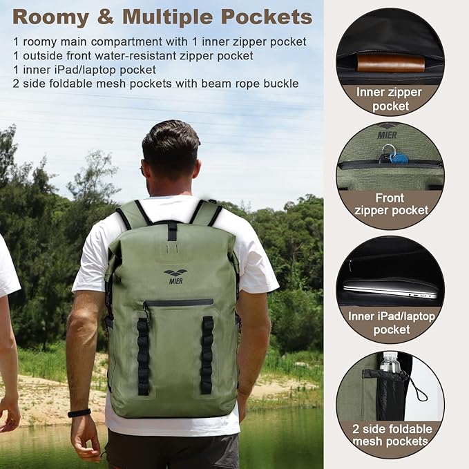 MIER Dry Bag Waterproof Backpack 30L Dry Sack Heavy Duty Roll-Top Closure for Kayaking Beach Boating Swimming Surfing