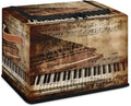 Retro Piano Storage Box with Lid Music Notes Collapsible Storage Bins Baskets Cubes Closet Shelf Clothes Organizer Containers with PU Leather Handles