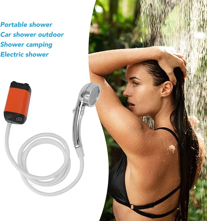 Rechargeable Portable Camping Shower 3 Speed Outdoor Shower Pump(Orange)