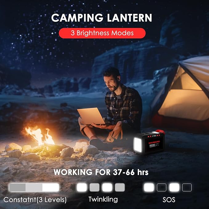 MARBERO 200W Portable Power Station 148Wh Camping Solar Generator Laptop Power Bank with AC Outlet 110V DC USB QC3.0 LED Flashlights for CPAP Home Outdoor Trip Emergency Backup