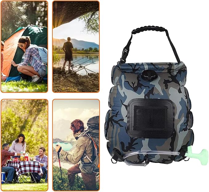 ALI2 Solar Shower Bag 5 Gal/20L Solar Heating Camping Shower Bag with Removable Hose&ampOn-Off Switchable Shower Head for Camping Traveling Hiking Beach Swimming