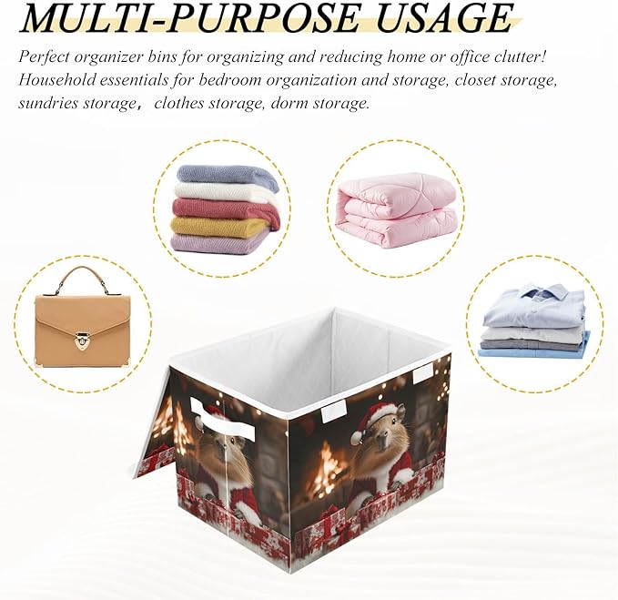 AIXIWAWA Lidded Storage Cube (Capybara Christmas) Fabric Foldable Closet Bins with Flip Lid and Handles Organizer Basket Container 16.5 x 12.6 x 11.8 IN