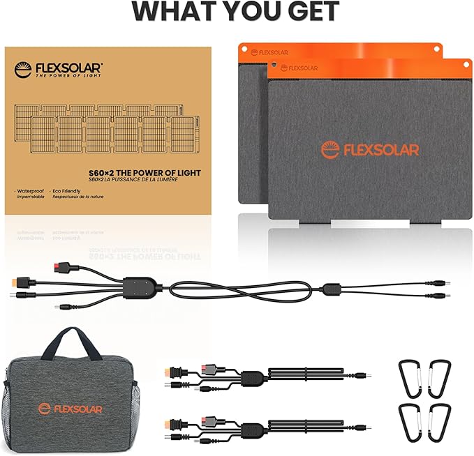 FlexSolar 2PCS 60W Portable Solar Panels Chargers with PD3.0 USB-CQC3.0 USB-A and DC Outputs Foldable IP67 Waterproof Power Emergency Camping for Small Power Station GeneratorPhones Power Banks