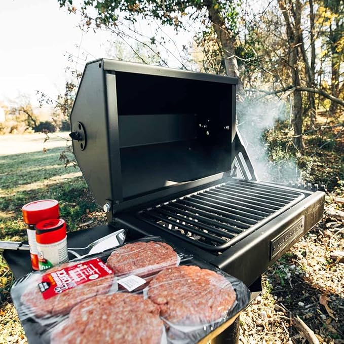 Ash &amp Ember Park-Style Grill/Smoker 260 Sq In Charcoal Grill with Cover 17.5x11.5 Grate Side Shelf for Food Prep Single Post Permanent Park-Style Grill for Outdoor Backyard BBQ