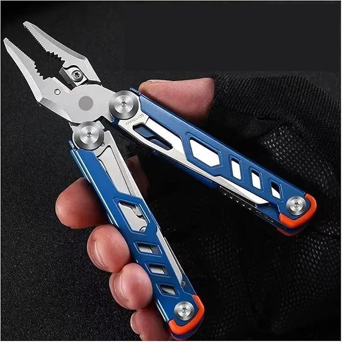 Multi Functional Stainless Steel Outdoor Emergency Knife Shear Combination Pointed Nose Camping Hiking Pliers(Blue)