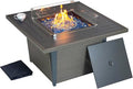 42 Inch Propane Gas Fire Pit Table 50000 BTU Square Aluminum Outdoor Fireplace with CSA Certification Lid Glass Wind Guard &amp Waterproof Cover Gray Rattan 2-in-1 Fire Table for Patio Garden