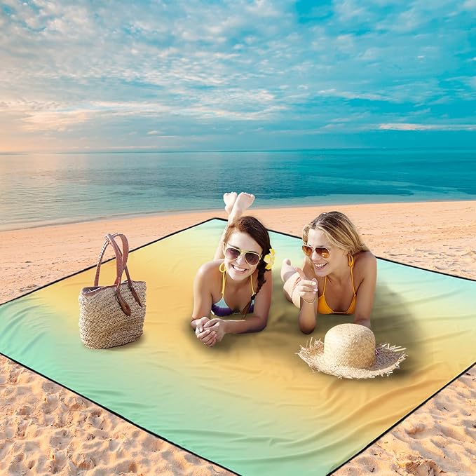 WIWIGO Beach Blanket Waterproof Sandproof Beach Mat 79 X 83/10'x9'for 2-8 Adults Quick Drying Outdoor Picnic Mat Beach Accessories for Travel Camping Hiking