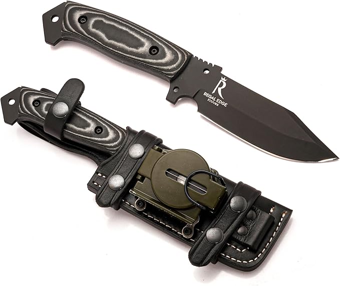 Fixed Blade Knife 10” Hunting Knife With Built-in Military Compass And Leather Sheath - G10 Handle Survival knives for Camping Hiking and Outdoor Use