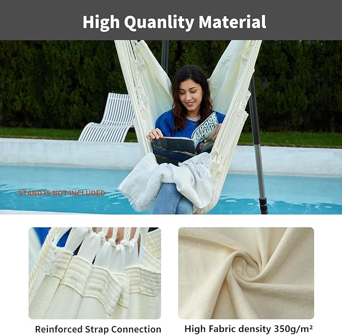 CHULIM Hanging Hammock Chair Swing MAX 500 lbs Outdoor Hanging Chair with Footrest Indoor Swing Chair with Portable Steel Spreader Bar and Hardware Kit for Bedroom Living Room Patio Porch - White