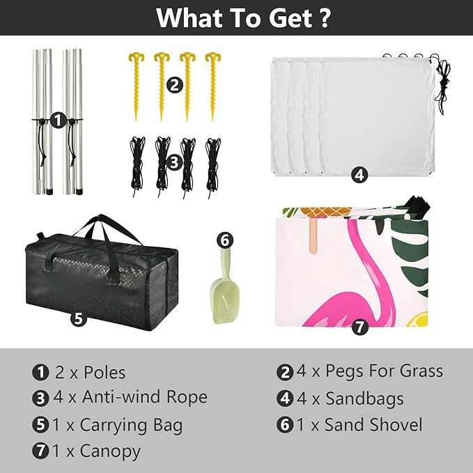xigua Flamingos Beach Tent Sun Shelter with Carrying Bag - Silver Coated Oxford Fabric Beach Canopy for Beach Camping Fishing - Includes Windproof Ropes Sandbags &amp Stakes