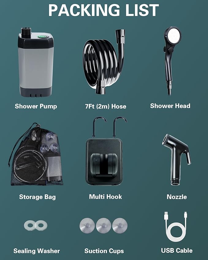 Beviliu Portable Shower for Camping 6000mAh Rechargeable Camping Shower with Digital Power &amp Temperature Display Portable Shower for Camping Beach Outdoor Travelling Hiking Pet Cleaning
